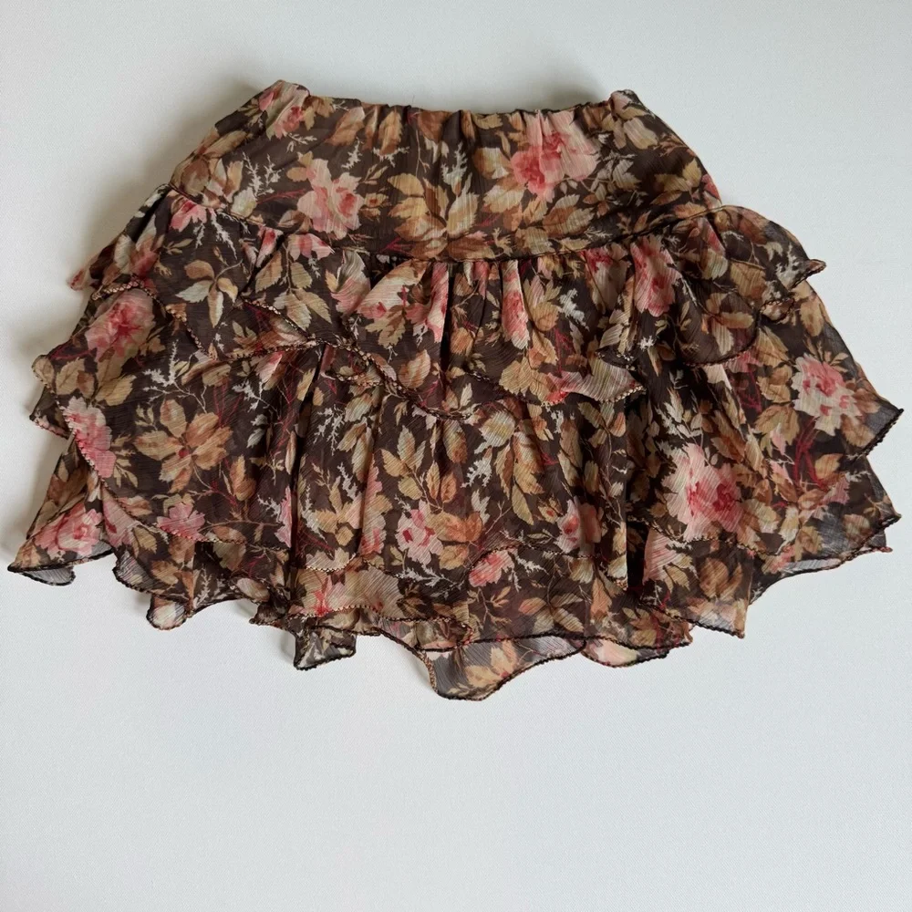 Ralph Lauren Floral Ruffle Tier Flowy Skirt Brown and Pink Girls’ Size 3T Fall
